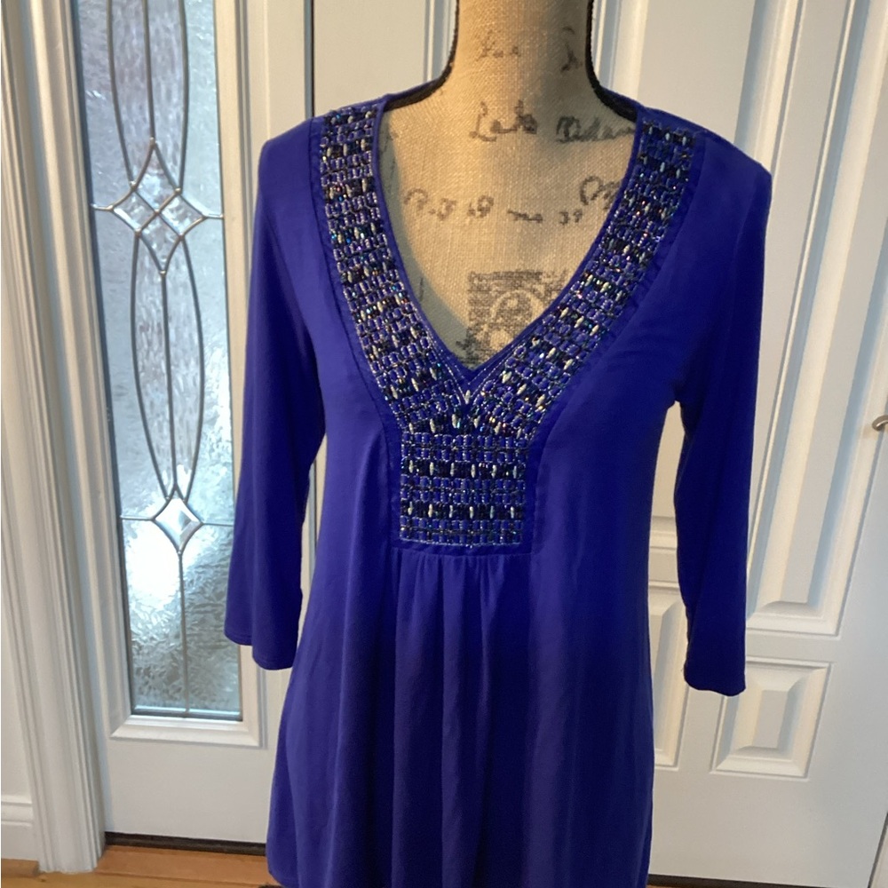 Elegant Blue Embellished Women's Top